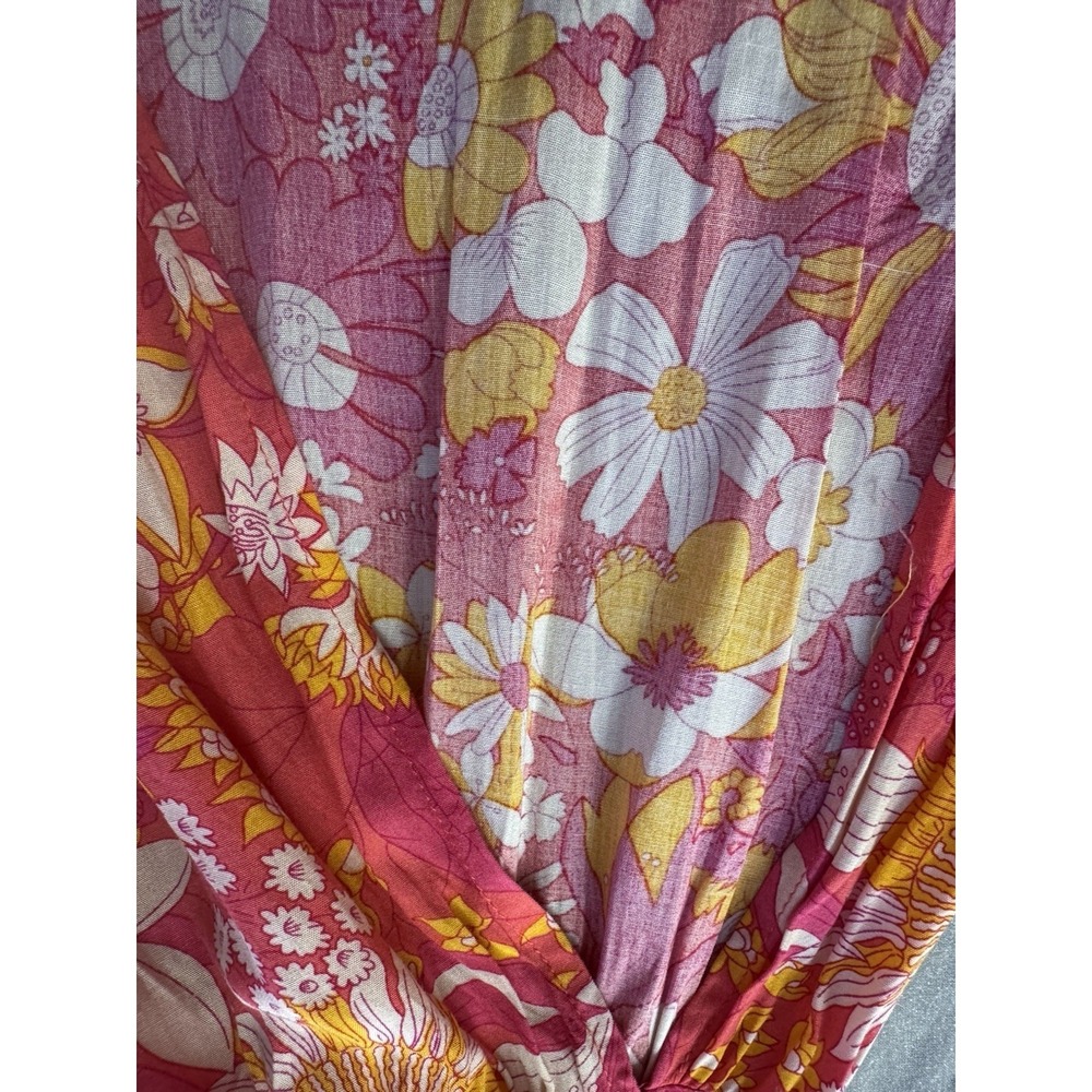 Aakaa Floral Halter Maxi Dress Sz S Boho Open Back Pink Retro Festival Rayon - Picture 9 of 9